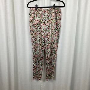 Anthropologie Eloise White Satin Floral Pajama Pants Sz.M